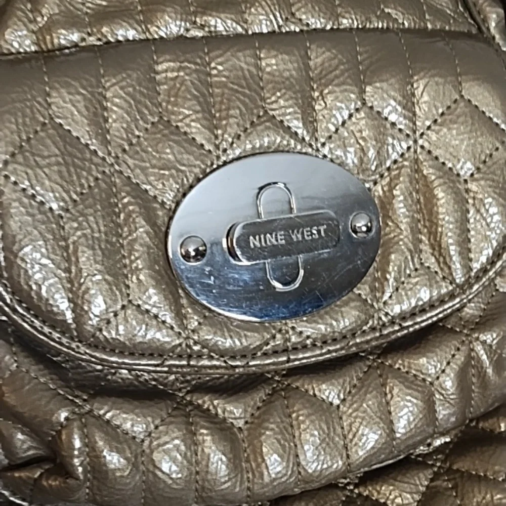 Gold Quilted Shoulder Bag with Chain Handles
